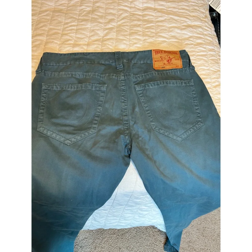 True Religion Geno Slim Straight Pants Teal Blue Cotton Chinos Mens 36x32